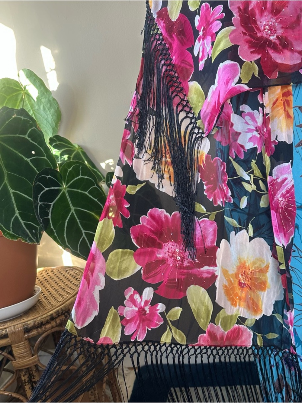 Sue Wong floral beaded fringe scarf - Picture 3 of 4